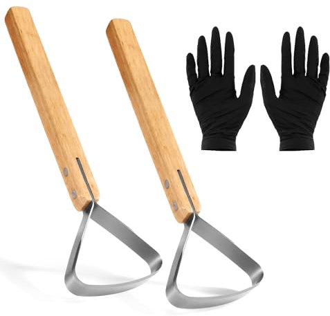 2 Pack Pelt Scraper Fleshing Tool Kit with Gloves, 11.42in Stainless Steel Fleshing Knife Hide Scraper Flesher Tanning Tools for Taxidermy Leather Making Skinning Fur Handling Supplies Accessories