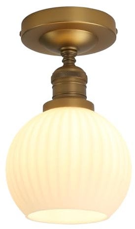 JIMUBEAM Industrial Globe Semi Flush Mount Pendant Ceiling Light with White Glass Lampshade, Vintage Ceiling Light Fittings for Hallway, Entryway, Kitchen, Bedroom, Living Room