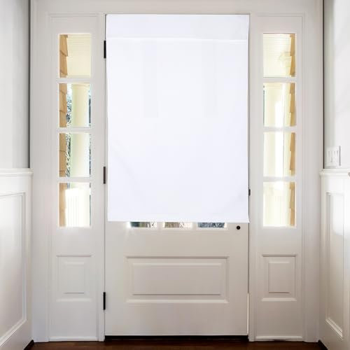 sourcing map Blackout Door Curtains, French Side Door Window Curtain for Privacy, Glass Patio Front Doors Sidelight Tie Up Shade, White, 26 x 39, 1 Panel