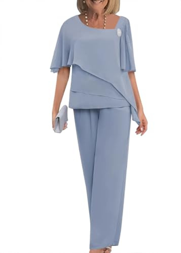 shownicer Completo Donna Elegante Chiffon Camicia a Maniche Corte et Pantalon 2 Pezzi Set Taille Haute Taglia Grande Cerimonia Outfits