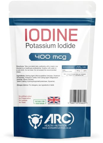 Iodine Supplement Tablets 400mcg High Strength Potassium Iodide - Non-GMO & Gluten-Free Iodine Supplement - Trace Mineral - UK Made (360)