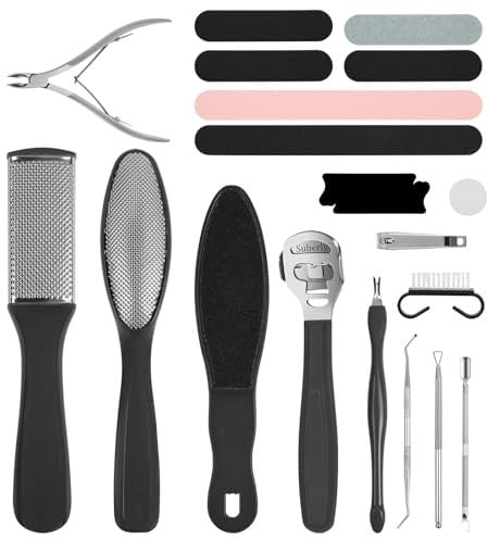 Alaoo 30 in 1 Foot File Pedicure Set, Includes 3Pcs Foot Files, 1Pcs Hard Skin Remover and 10 Replacement Heads for Wet & Dry Use Heel Care Scrubber Kit for Women Men Salon or Home, Black