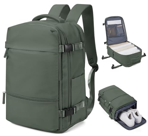 HPLQQ Zaino 40x30x20 per Ryanair Zaino da Viaggio Aereo Bagaglio a Mano | 24L Borsa da Cabina 40x30x20 per Uomo e Donna Lavoro e Scuola Trekking Casual Daypack Impermeabile,B Verde militare