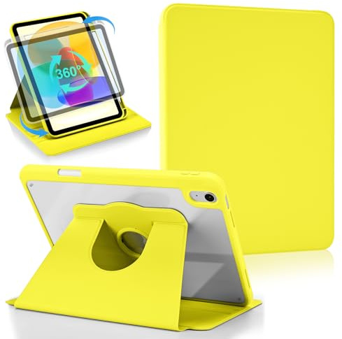Koze Rotierende Hülle für iPad A16 11. Generation 2025 11 / iPad 10 Generation 10,9 Zoll 2022 mit Stifthalter, 360 Grad Drehbare Schutzhülle Acryl, Transparente Rückseite Stoßfeste, Zitronengelb