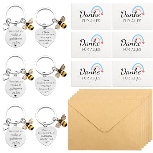 Solivive 6 Stück Geschenk Schlüsselanhänger, Abschiedsgeschenk Erzieherin, Dankeschön Geschenke, Geschenk Abschied Kindergarten Tagesmutter inkl. Schlüsselanhänger, Karte und Umschlag