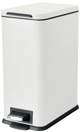 JM ·YIPENG Bathroom Bin, 10 L Pedal Bin with Soft Close Lids, Slim Bathroom Bin with Removable Inner Bucket,Stainless Steel Bins for Bathroom,Bedroom and Office,White