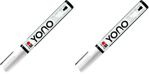 Marabu 12400102070 - YONO Marker, Weiß 070, vielseitiger Acrylstift mit japanischer Keilspitze 0,5-5 mm, wasserbasiert, lichtecht und wasserfest, für nahezu alle Untergründe (Packung mit 2)