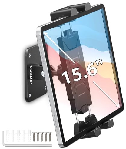 Urmust Tablet Wandhalterung 15,6 Zoll, Portable Monitor Wandhalter | 360 Grad Aluminium Halter mit breiter Geraeteklemme fuer iPad, Tablet, Kueche, Homeoffice und 4,7-15,6 Zoll Geraete