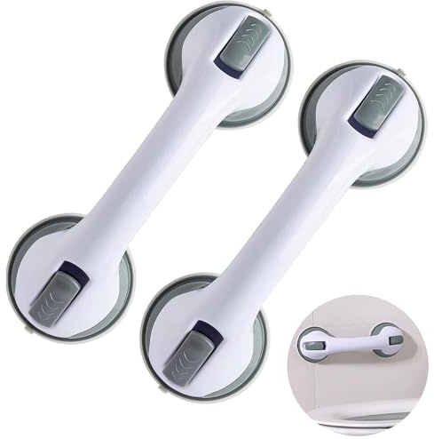 2 Piezas Agarraderas Baño para Mayores 30 cm, Asidero Ducha con Ventosa, Pasamanos sin Taladrar, Max 110 KG, Agarradores de Seguridad Bañera y Ducha, Apoyo para Ancianos