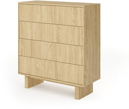 Masseno Kommode Trave 93,5 cm Sideboard mit 4 Schubladen und Türen für Wohnzimmer Schlafzimmer Modern 93,5x38,1x103,5 cm Eichefarben