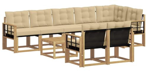 vidaXL Outdoor-Sofagarnitur mit Kissen 9 pcs Weiß und Beige, Gartenlounge, modernes Sofa für draußen, bequemes Terrassenmöbel, stylisches Sitzset