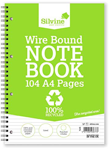 Silvine 104 Page A4 Everyday Recycled Wirebound Notebook, Ruled 8mm Feint [Pack of 12]