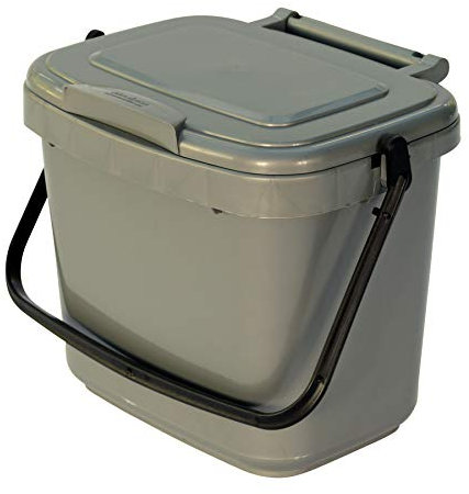 Silver Grey Kitchen Compost Caddy (5L - Small) - for Food Waste Recycling (5 Litre) - 5L Plastic Composting Bin
