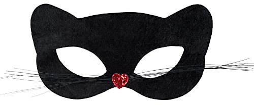 Boland 00297 - Augenmaske Pussycat, 1 Stück, Einheitsgröße, Schwarz mit rotem Herz, Katze, Panther, Catwomen, Accessoire, Verkleidung, Kostüm, Karneval, Mottoparty