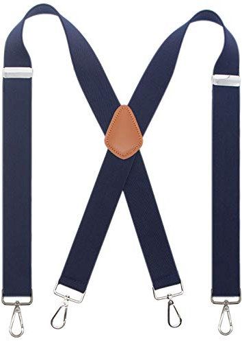 Bioterti Herren Hosenträger mit 4 Karabinerhaken, strapazierfähig, X-Rücken, 3,6 cm, Marineblau, Einheitsgröße