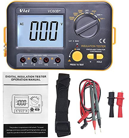 SENRISE VCB60+ Megger Megohm 1000V 0.1~2000MΩ Digitaler Isolationswiderstandstester (schwarz + orange)