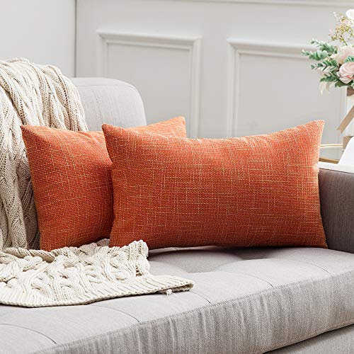 MIULEE Kissenbezüge Kissenhülle Dekokissen Leinen-Optik Dekorative Kissenbezug Sofakissen Couchkissen Deko Kreuz mit Verstecktem Reißverschluss für Sofa Schlafzimmer 2er Set 30x50 cm Orange