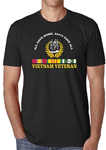 Vietnam Veteran All Gave Some 58,479 Gave All T-Shirt mit drei Soldaten Statue und Service Ribbon - Schwarz - X-Groß