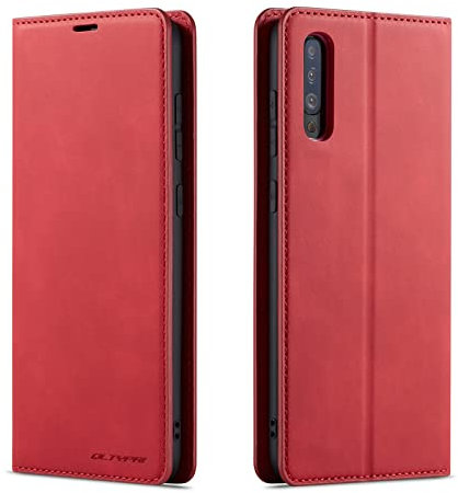 QLTYPRI Hülle für Samsung Galaxy A50, Premium Dünne Ledertasche Handyhülle mit Kartenfach Ständer Flip Schutzhülle Kompatibel mit Samsung Galaxy A30S A50 A50S - Rot