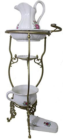 Antik 2000 Waschschüssel Ständer im Barock Stil mit Wasch-Set komplett mit rosa Blumenmuster auch für den Garten