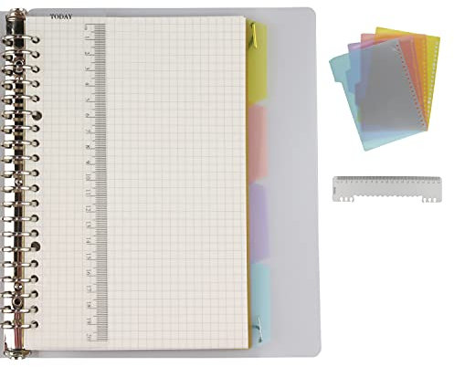 AMO HERMOSO Notizbuch A5 Kariert Spiralblock mit 4 Farbige Trennblätter, Notizblöcke mit Register, Spiral Squared Notebook, 80gsm, 60 Blatt, 120 Seiten Spiral-Notizblock