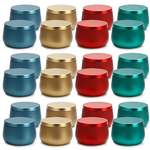 Pot Bougie Vide 24 Pots pour La Fabrication de Bougies, Mini Pots de 8oz, Kits de Fabrication de Bougies DIY, Fête des mères Pots de Stockage de thé Séché Bonbons Épices Cadeaux (Quatre Couleurs )