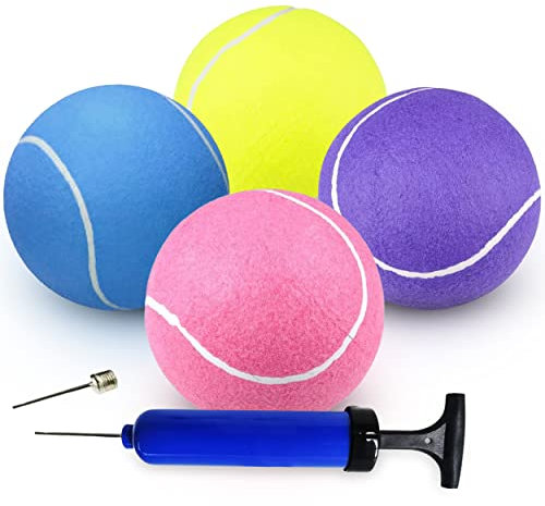 4 große Tennisbälle, 20.3 cm, für Hunde oder Spielbälle, langlebige Tennisbälle für aggressive Kauer, wird nicht aufgepumpt, muss aufgeblasen werden (4 Stück)