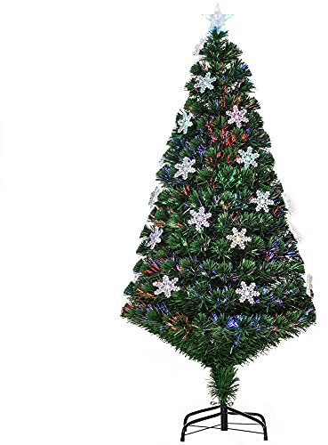 HOMCOM Albero di Natale Artificiale da 150 cm con 21 luci LED a Forma di Cristallo di Neve e Fibre Ottiche, 180 Rami, Verde
