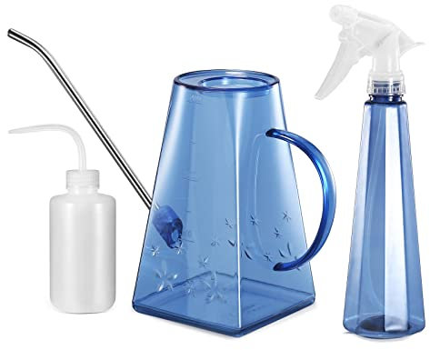 Goowin 1.4 L Watering Can for Indoor/Outdoor Plants, with Bonus 500 mL Spray Bottle & 250 mL Squeeze Bottle (Blue)