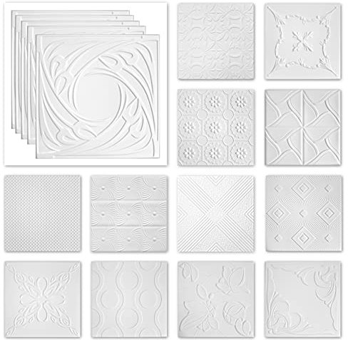 Placas de techo de poliestireno XPS - Placas de techo blancas, fáciles de limpiar y robustas - (Paquete económico de 2QM NR.116 50x50cm) Placas de techo para cuartos húmedos