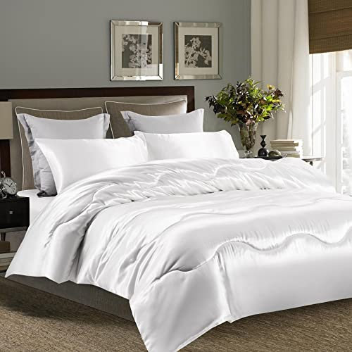 Bettdecke 220x240 cm Sommer Winter 4 Jahreszeiten Ganjahresdecke Weiß Farbig Satin Seide Uni Muster Atmungsaktive Steppdecke Sommerdecke Microfaser Schlafdecke Weiche Quilted Gesteppte Bettdecken