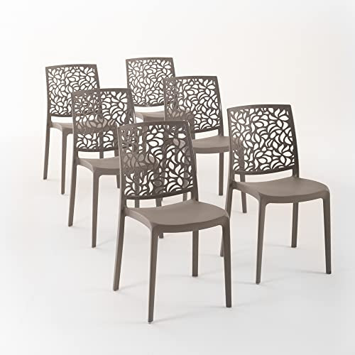 SIEDITI FUORI E DENTRO Chaises en résine avec Fibre de Verre empilables pour intérieur/Cuisine/Salle à Manger et extérieur/Jardin Anna (6 Chaises, Gris Tourterelle)