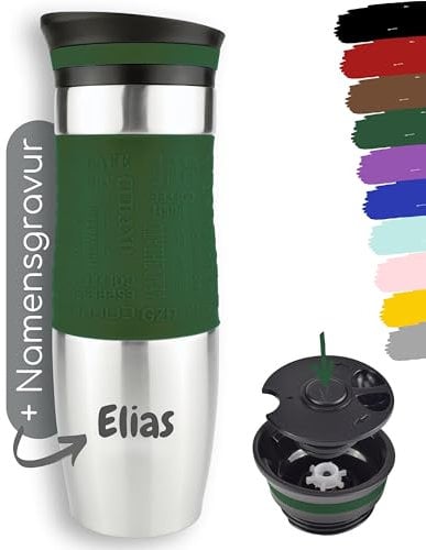 Milu Taza aislante de café con grabado - 370ml 450ml - idea de regalo regalo personalizado regalo de cumpleaños navidad para hombres mujeres mamá papá novia (450ml, Verde oliva)
