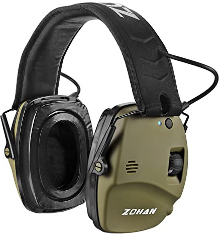 ZOHAN 035 Bluetooth 5.0 Ohrenschützer für Schießen, aktive Geräuschunterdrückung, Gehörschutz mit Klangverstärkung, Gel-Pads mit Bluetooth, Militärgrün, Medium
