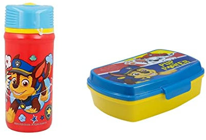 ALMACENESADAN, 4959, Pack vuelta al cole Patrulla canina twister, paw patrol; compuesto por Botella sport 390ml y sandwichera rectangular multicolor, productos reutilizables, sin BPA