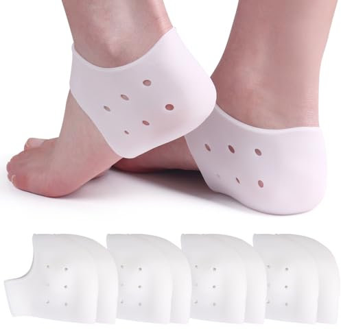 Hilph Silikon Fersenschutz 8 Stück Fersenpolster Einlagen Gel Pad Fersensporn Rutschfest Bandage Silikon Fersensocken Für Fersensporn Plantarfasziitis, Fersenschmerzen, Trockene Rissige Ferse