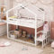 Kinderbett Etagenbett 90x200, Hochbett mit Treppe, Stockbett, Hausbett, Spielbett, Jugendbett, Etagenbettgestell mit Lattenrost, ohne Matratze, Weiß