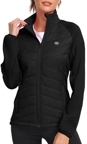 MoFiz Doudoune Femme Legere Veste Matelassée Blouson Veste Polaire Femme Chaude de Sport Randonnée avec Zip Noir Taille US M/EU L