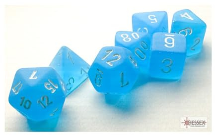 Chessex Mini-Würfel, karibikblau, mattiert, mit weißen Zahlen, 10 mm, 7 Stück