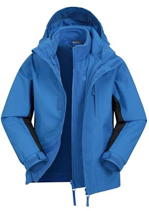 Mountain Warehouse Cannonball 3 in 1 Waterproof Jacket - Breathable Triclimate Rain Coat, Taped Seams, Detachable Hood for Winter Walking - Kids Bright Blue Size 11-12 Years