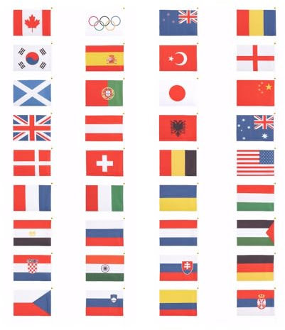 Juego de 36 banderas olímpicas, bandera del mundo internacional, banderines para los Juegos 2024 Olímpicos, 36 unidades, banderas olímpicas de nailon para bar, barbacoa, decoración deportiva