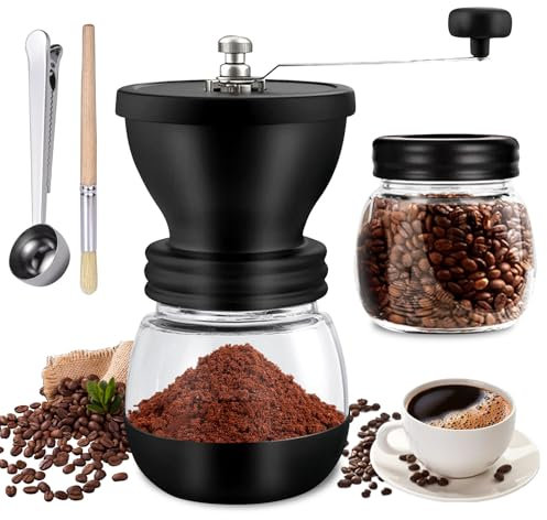 Molinillo de café manual – Molinillo de café manual con 2 vasos, molinillo de café manual, molinillo de café para café de filtro, molinillo de mano café expreso