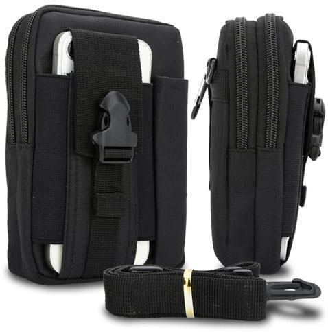 Cadorabo Taktische Handytasche in Uni SCHWARZ -Molle-EDC-Tasche kompatibel mit Blackview BV4900 / BV4900 PRO / BV4900s mit Schultergurt -Handyhalter, Militär Gürteltasche, Hüfttasche