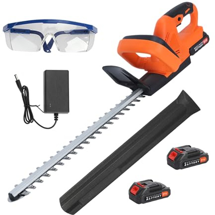 Calager Akku-Heckenschneider,Elektrischer Heckenschneider mit 51cm Schneidemesser,21V 800W Wiederaufladbare Batterie Handheld Heckenschneider Gras Trimmer,1800 r/min für Garten (Orange)