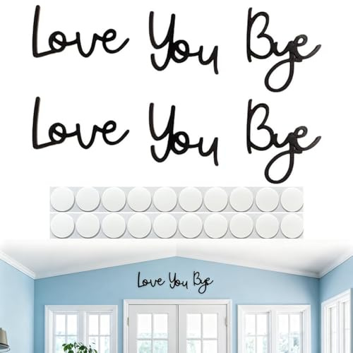 2 Sets Love You Bye Wood Signs Wall Decor Shop Wall Art Decor Wooden Wall Decor Black Letter Sign Wall Art with Double Sided Sticky Dots for Home Decoration
