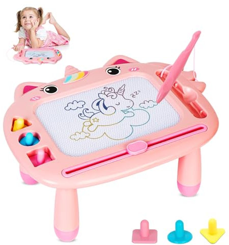 Ardoise Magique 1 an, Tablette Dessin Enfant, Ardoise de Gribouillage avec Pieds, Jouet Bebe 1 an Filles, Tableau de Dessin Magnétique Effaçable, Cadeau d'anniversaire de Noël pour 1 2 3 Ans Enfants