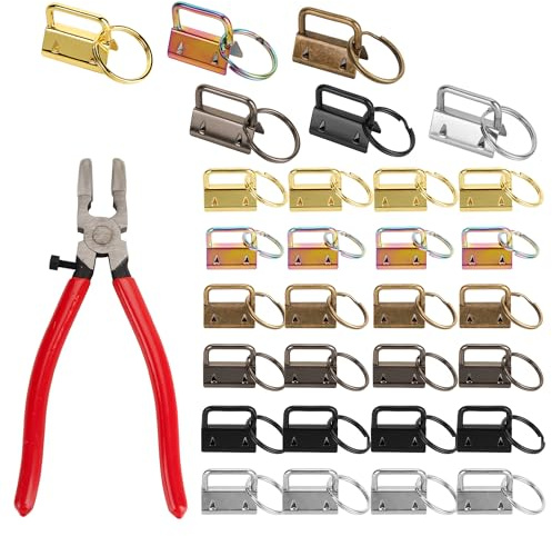 AZKEEGREY 1 Inch Key Fob Hardware with Pliers Set 60 Pcs | Keychain Hardware with Key Fob Pliers Tool for Wristlet Clamp Lanyard Hardware, Multicolor