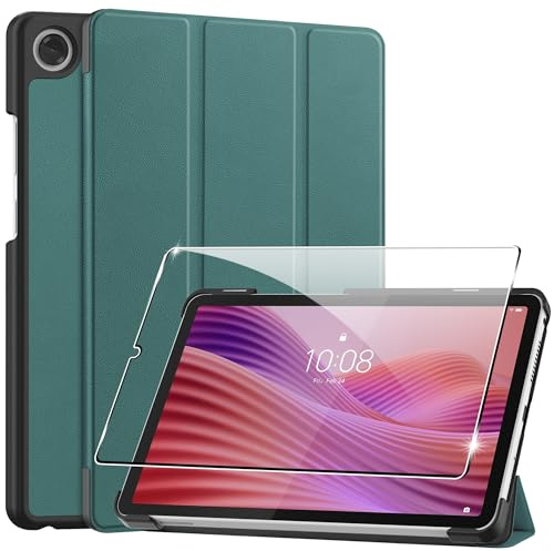 Heioloo Hülle für Lenovo Tab One 8.7 2025 Schutzhülle mit Auto Schlaf/Wach, mit [1 Stück] Panzerfolie Schutzfolie, [PU Leder][Standfunktion] [Anti-Kratzen]-Grün