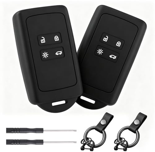 Lahnaokfis 2 Stück Autoschlüssel Hülle, 4 Tasten Silikon Schlüsselhülle, Auto Schlüssel Etui Schutzhülle mit 2 Schlüsselanhänger Kompatibel mit Renault Clio/Espace 5/Master Bus/Talisman
