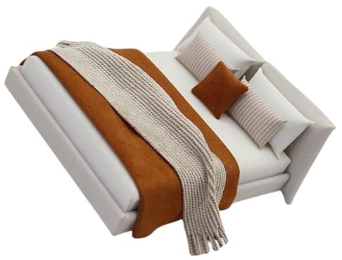 Mocoocouture 1/20 Miniatur Doppelbett Modellfigur Mit Realistischen Und Bettwäsche Puppenhäuser Schlafzimmermöbel Projektdekorationen Miniatur Schlafzimmerzubehör